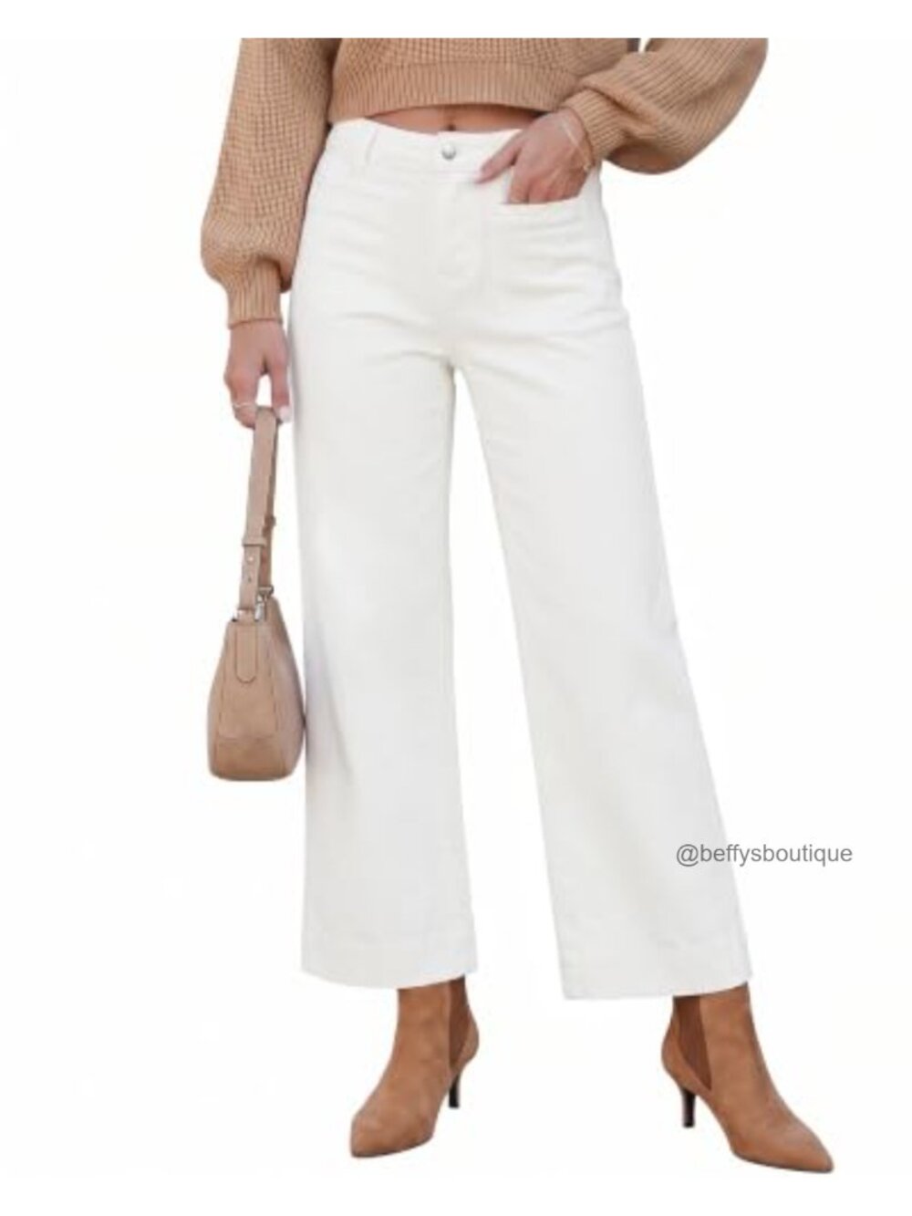 Wide Leg Cropped High Waisted Jeans Stretch Denim Women's